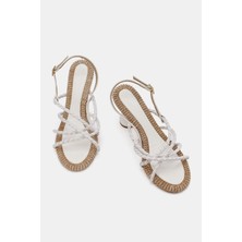 Be Style Butterfly Kadın Beyaz Kordonlu Topuklu Sandalet