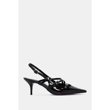 Be Style Berry Kadın Siyah Rugan Tokalı Topuklu Ayakkabı