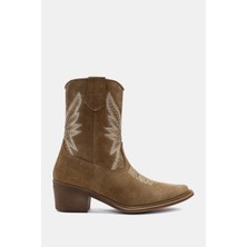Be Style Laura Kadın Camel Gerçek Süet Deri Taşlı Western Bot