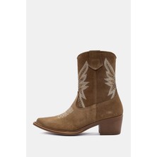 Be Style Laura Kadın Camel Gerçek Süet Deri Taşlı Western Bot