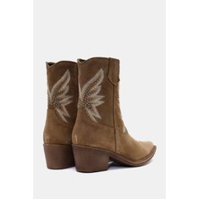 Be Style Laura Kadın Camel Gerçek Süet Deri Taşlı Western Bot