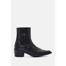 Be Style Maya Kadın Siyah Gerçek Deri Fermuar Detaylı Western Bot