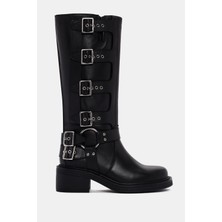 Be Style Hero Kadın Siyah Gerçek Deri Biker Çizme