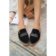 Be Style Ciao Kadın Siyah Gerçek Süet Deri Espadril Terlik
