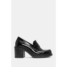Be Style Allisa Kadın Siyah Gerçek Deri Topuklu Loafer