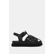 Be Style Feria Kadın Siyah Hakiki Gerçek Deri Sandalet