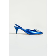 Be Style Party Kadın Metalik Mavi Taşlı Topuklu Ayakkabı