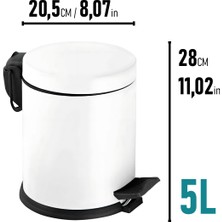 Eforeca Beyaz Renkli Paslanmaz Pedallı Çöp Kovası Beyaz 5 Lt