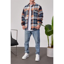 Mavi Turuncu Çizgili Astarlı Ceket