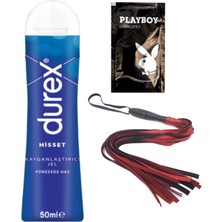 Durex Hisset Pürüzsüz Hazlar 50 ml Jel + Kırmızı Püsküllü Deri Kırbaç + Hediye