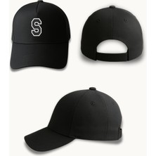 Kişiye Özel Harf Nakışlı Siyah Unisex Spor Şapka Yazlık Pamuklu Ter Bandı & Hava Delikli