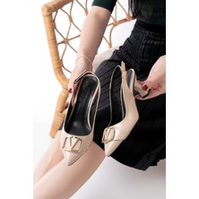 Ballerina&zapato Kadın Vivienne Bej Cilt Klasik Topuklu Ayakkabı Toka Detaylı