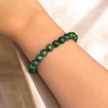 Jade Doğal Taş Sıralı Koyu Yeşil Lastikli Bileklik