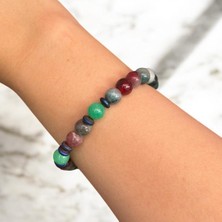 Jade Pembe ve Yeşil Doğal Taş Lastikli Bileklik
