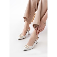 Ballerina&zapato Kadın Vivienne Beyaz Rugan Klasik Topuklu Ayakkabı Toka Detaylı