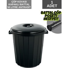 Çöp Kovası Battal Kapaklı 50 Litre Antrasit Renk
