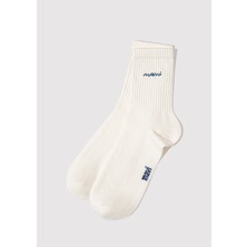 Mavi Mavi Logo Nakışlı Ekru Soket Çorap 1913235-620