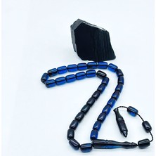 Mavi Renkte Hareli Sıkma Ateş Kehribar Tesbih