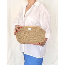 Iris Burslu Astarlı Simli Kağıt Ip Çanta , Hasır Örgü Clutch, El Çantası, Portföy, Kadın Çanta