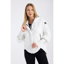 Kadın Sabit Kapşonlu Triko Ribana Detaylı Kapitone Spor Şişme Mont - Şık ve Sıcak Tasarım 8704