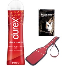 Durex Çilek Hazzı 50 ml Jel + Kırmızı Deri Şaplak + Hediye