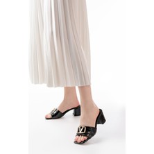 Ballerina&zapato Kadın Valentina Siyah Rugan Toka Detaylı Topuklu Terlik