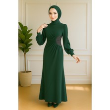 Tesettür Abiye Şifon Taş Detaylı  Krep  Elbise 2770