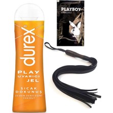 Durex Play 100 ml Sıcak Dokunuş Uyarıcılı Jel + Siyah Püsküllü Deri Kırbaç + Ply Jel