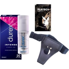Durex Intense Kadın Uyarıcılı Jel + Siyah Deri Strap-On Kemeri + Hediye