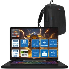 MSI Msı Crosshaır A17 Hx D8WGKG-012XTR Ryzen9 8940HX Aı 24GB 2tb SSD 8GB/RTX5070 Gddr7 115W 17"2.5k (2560 x 1600, Qhd+) 240Hz  Windows 11 Home Taşınabilir Bilgisayar Z012XTRH05+ZETTAÇANTA