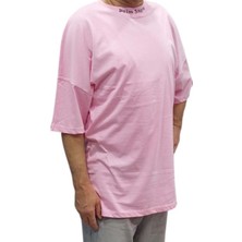 Erkek Açık Pembe Oversize Düşük Kısa Kollu Pamuklu Tişört Ety-Plma