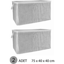 (2 Adet) Alas Gri Çizgili Fermuarlı Maxi Boy Hurç Yastık-Yorgan-Kıyafet Düzenleyici 75*40*40 cm