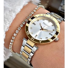 Ferrucci Çelik Kordon Kasa Kadın Kol Saati+Bileklik Hediyeli