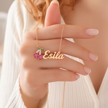 Taşlı Kiraz Isimli Rose Gümüş Kolye