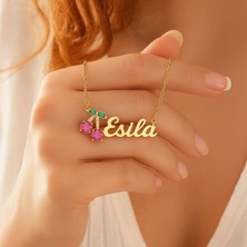 Taşlı Kiraz Isimli Altın Kaplama Gümüş Kolye