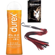 Durex Play 100 ml Sıcak Dokunuş Uyarıcılı Jel + Kırmızı Püsküllü Deri Kırbaç + Ply Jel
