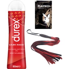 Durex Çilek 50 ml Jel + Kırmızı Püsküllü Deri Kırbaç + Ply Jel