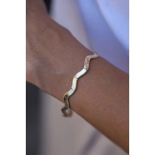 14 Ayar Altın Kalemli Çizgili Zikzak Bileklik