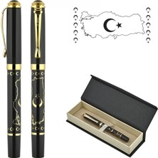 Altın Yaldızlı Türkiye Haritası Figürlü Kutulu Metal Roller Kalem - Tekli