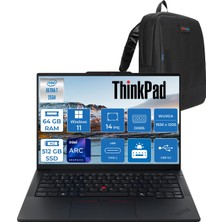 Lenovo Thinkpad E14 Gen 7 Intel Core Ultra 7 255H Aı 64GB Ddr5 512GB SSD Intel® Arc™ 140T 14" Wuxga (1920X1200) IPS 300NITS IPS WIN11PRO Taşınabilir BILG.T21SX007CTXP17+ZETTAÇANTA