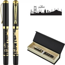 Altın Yaldızlı Istanbul Figürlü Kutulu Metal Roller Kalem - Tekli