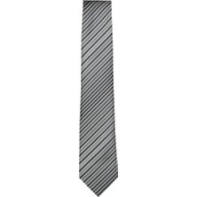1001 Kravat Gri Beyaz Koyu Gri Çizgili 7,5 cm Genişliğinde Kravat