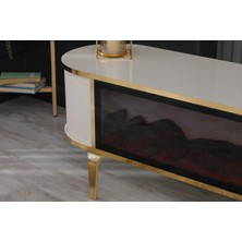 Dekoratif Elektrikli Yapay Şömine ve Tv Ünitesi 160 cm x 40 x 50 cm Kumandalı Bluetooth Ses Beyaz, Siyah, ve Kahverengi Renk