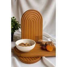 Ahşap Oymalı Yarım Gökkuşağı Dekoratif Sunum Tepsisi | Sunumluk Koyu Renk 23X14CM