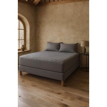 Nart Home Yatak ve Yastık Alezi Seti Pamuklu Kapitone Fitted Full Kenar Yatak Koruyucu Gri