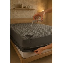 Nart Home Yatak Alezi Pamuklu Kapitone Fitted Full Kenar Sıvı Geçirmez Yatak Koruyucu Gri