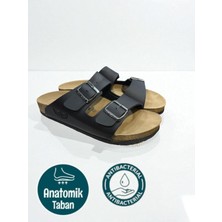 Erkek Siyah Tokalı Ortopedik Anatomik Rahat Terlik
