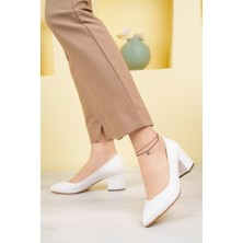 Beyaz Cilt Kadın Şık Günlük Rahat Kısa Topuklu Ayakkabı Topuk Boyu 5cm