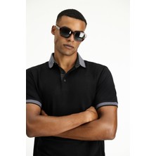 Polo Yaka Regular Fit Desenli Pamuklu Tişört