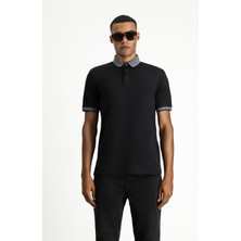Polo Yaka Regular Fit Desenli Pamuklu Tişört